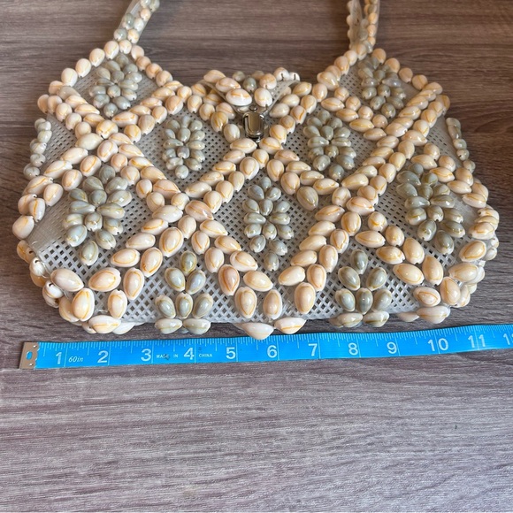 Vintage Seashell Boho Beaded Purse – Handmade Shell Shoulder Bag - Picture 3 of 5